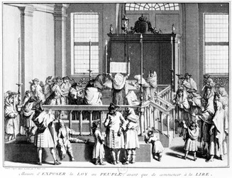 Das Gesetz den Menschen in der Synagoge zeigen, bevor das Lesen beginnt, 1725